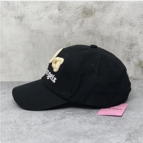 Palm Angels Black Cap with Beige Teddy Patch
